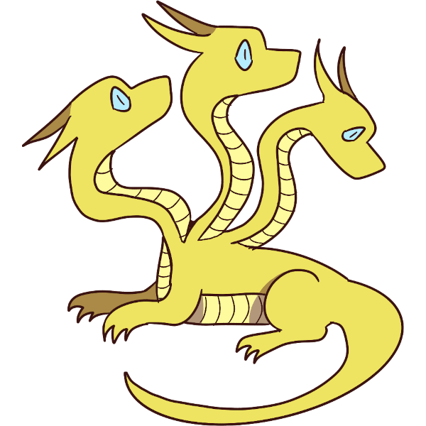 a yellow hydra with three heads